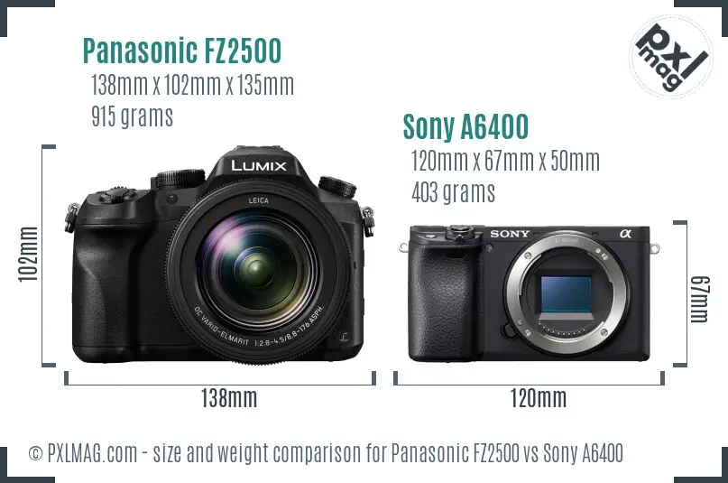 Panasonic FZ2500 vs Sony A6400 size comparison Panasonic FZ2500 vs Sony A6400 size comparison