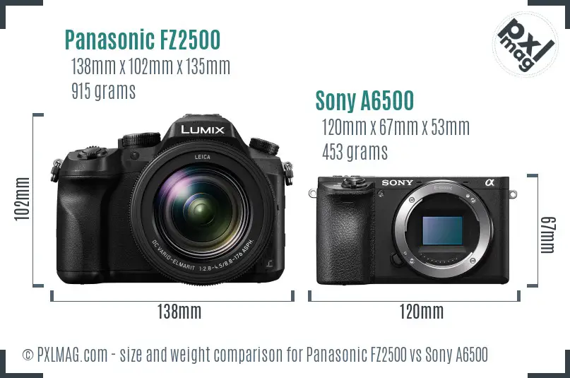 Panasonic FZ2500 vs Sony A6500 size comparison