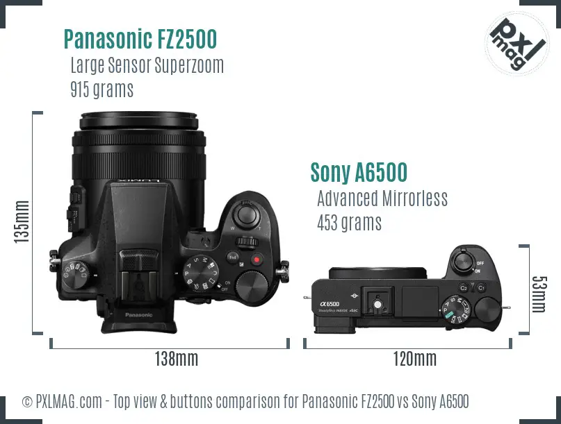 Panasonic FZ2500 vs Sony A6500 top view buttons comparison