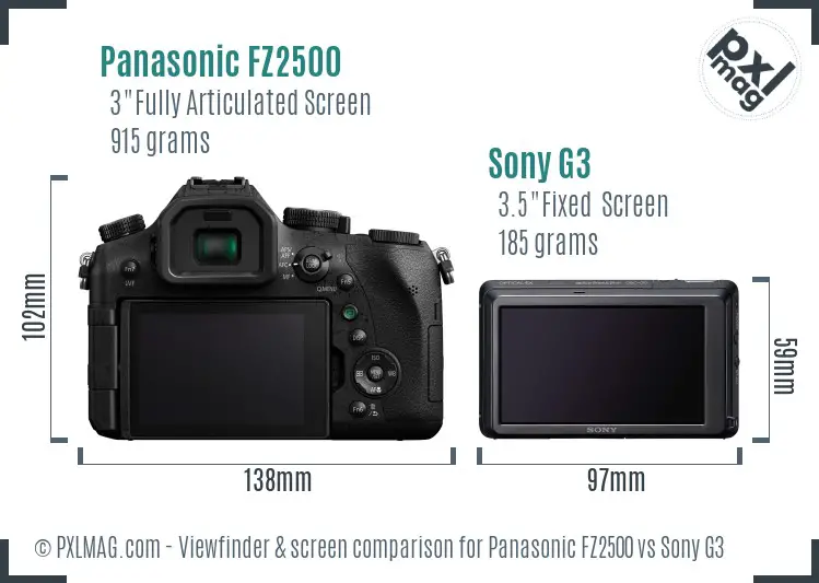 Panasonic FZ2500 vs Sony G3 Screen and Viewfinder comparison