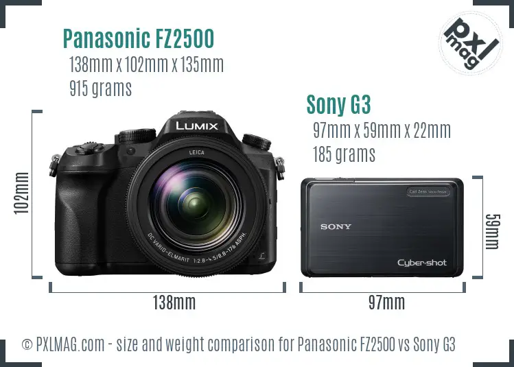 Panasonic FZ2500 vs Sony G3 size comparison