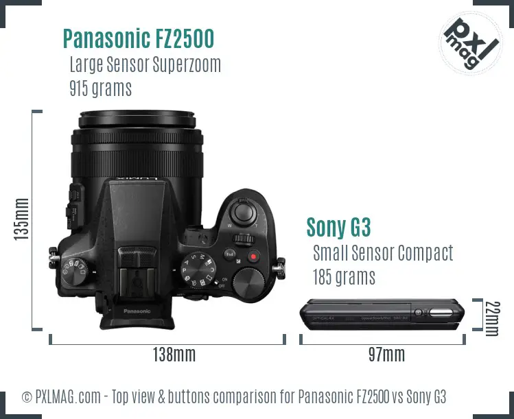 Panasonic FZ2500 vs Sony G3 top view buttons comparison