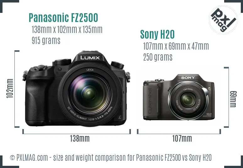 Panasonic FZ2500 vs Sony H20 size comparison Panasonic FZ2500 vs Sony H20 size comparison