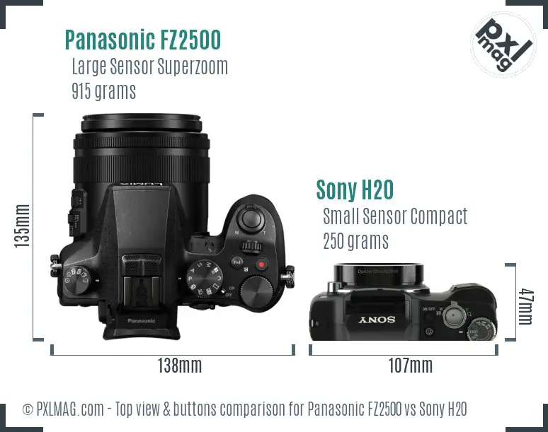 Panasonic FZ2500 vs Sony H20 top view buttons comparison Panasonic FZ2500 vs Sony H20 top view buttons comparison