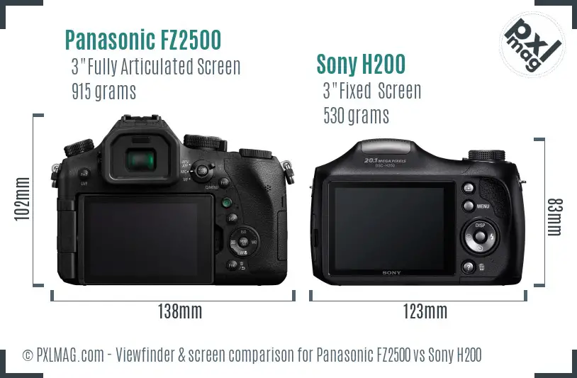 Panasonic FZ2500 vs Sony H200 Screen and Viewfinder comparison
