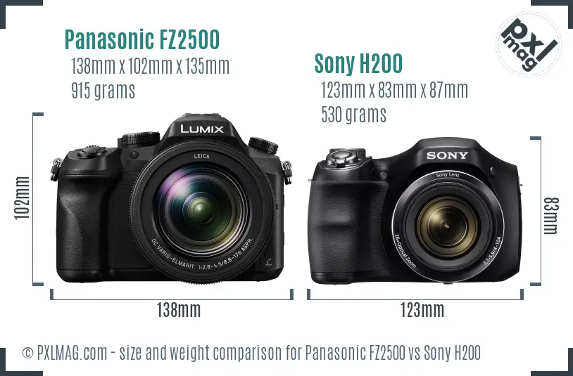 Panasonic FZ2500 vs Sony H200 size comparison