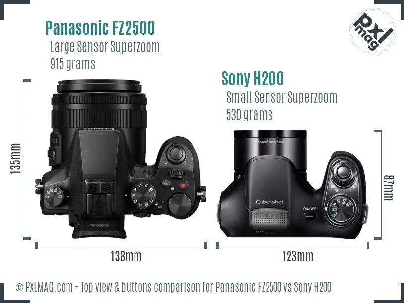 Panasonic FZ2500 vs Sony H200 top view buttons comparison