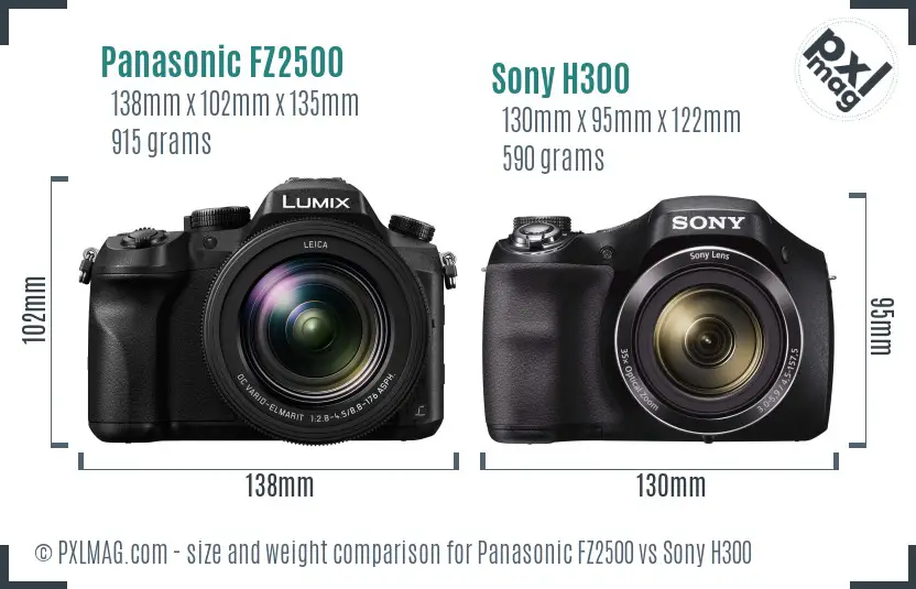 Panasonic FZ2500 vs Sony H300 size comparison
