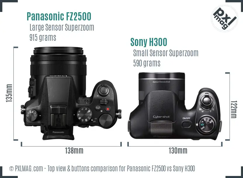 Panasonic FZ2500 vs Sony H300 top view buttons comparison