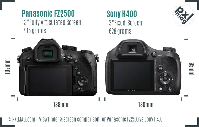 Panasonic FZ2500 vs Sony H400 Screen and Viewfinder comparison