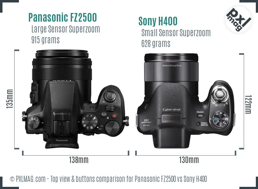 Panasonic FZ2500 vs Sony H400 top view buttons comparison