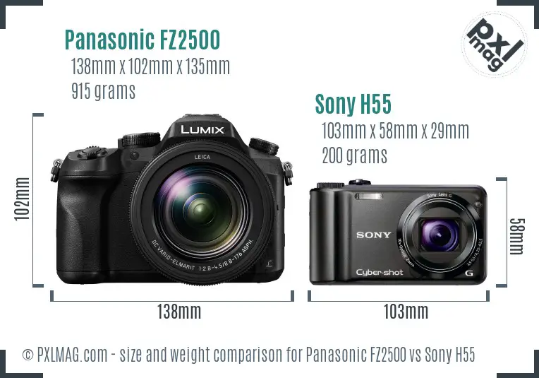 Panasonic FZ2500 vs Sony H55 size comparison Panasonic FZ2500 vs Sony H55 size comparison