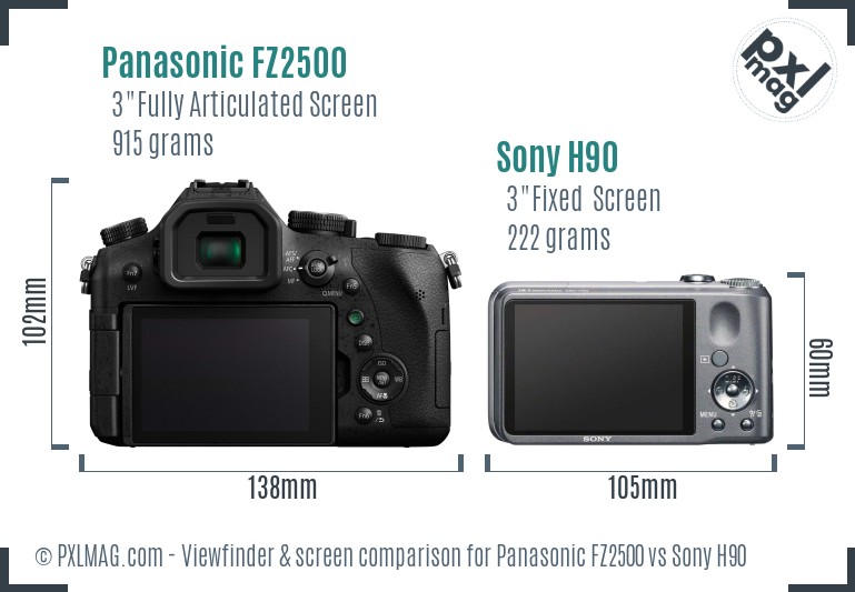 Panasonic FZ2500 vs Sony H90 Screen and Viewfinder comparison