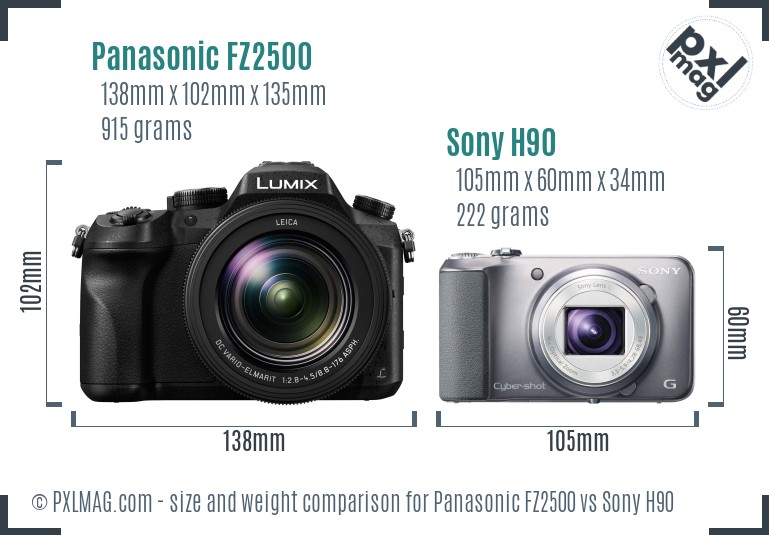Panasonic FZ2500 vs Sony H90 size comparison