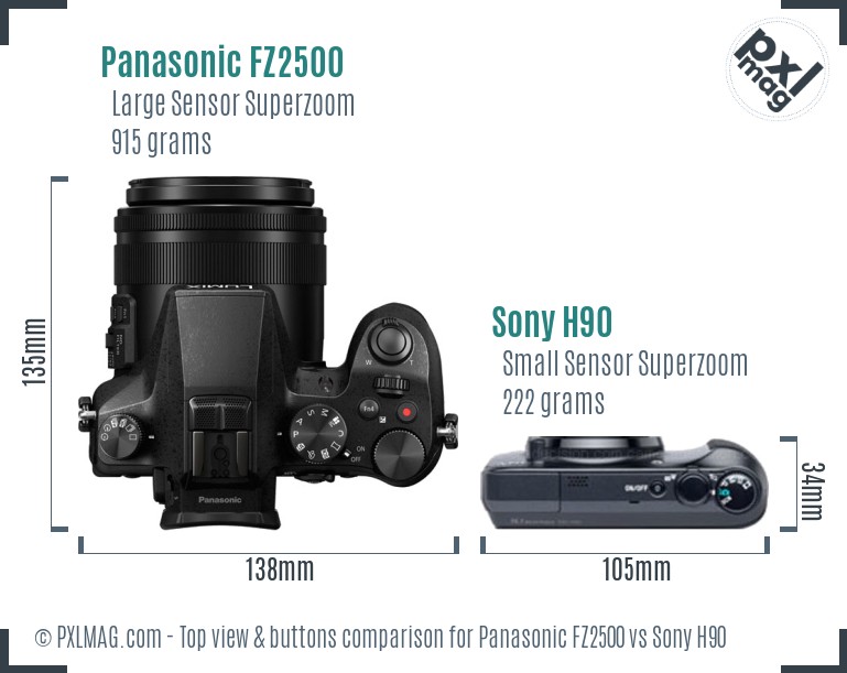 Panasonic FZ2500 vs Sony H90 top view buttons comparison