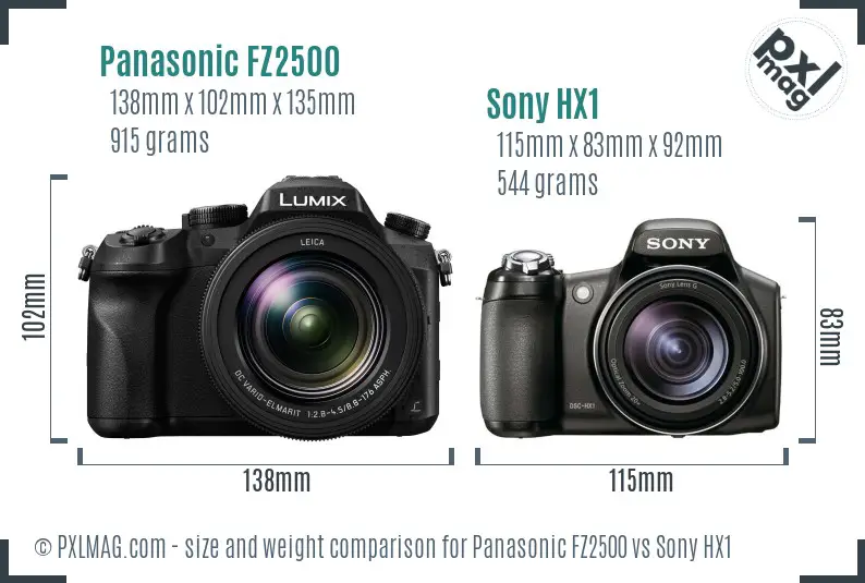 Panasonic FZ2500 vs Sony HX1 size comparison