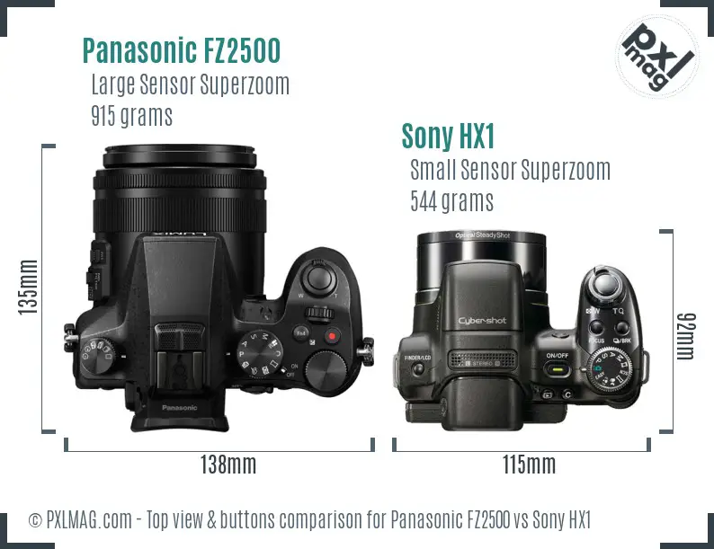 Panasonic FZ2500 vs Sony HX1 top view buttons comparison