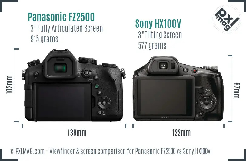 Panasonic FZ2500 vs Sony HX100V Screen and Viewfinder comparison Panasonic FZ2500 vs Sony HX100V Screen and Viewfinder comparison
