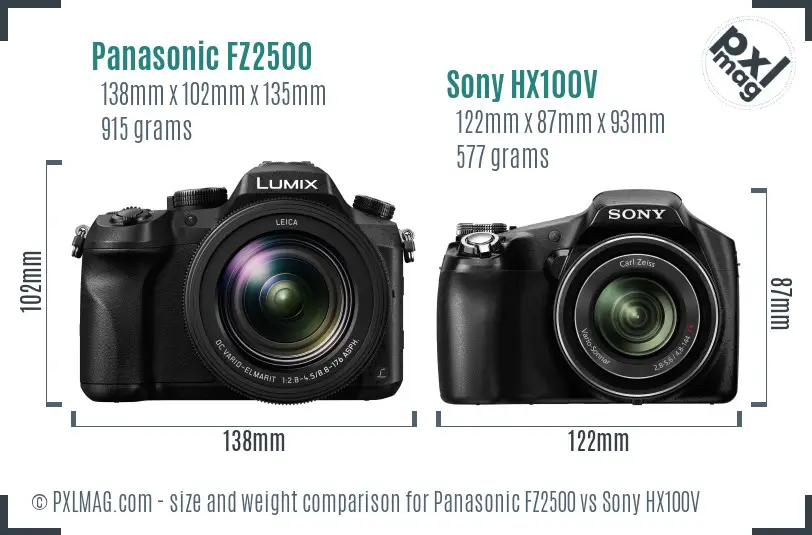 Panasonic FZ2500 vs Sony HX100V size comparison Panasonic FZ2500 vs Sony HX100V size comparison
