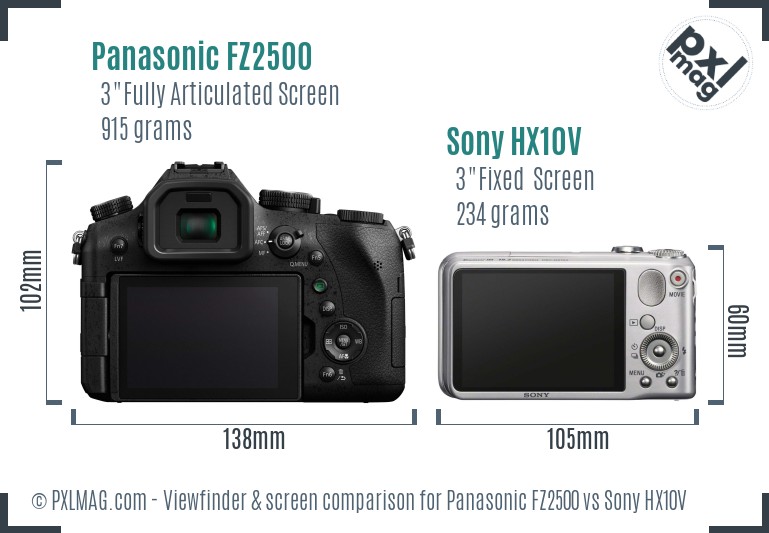 Panasonic FZ2500 vs Sony HX10V Screen and Viewfinder comparison