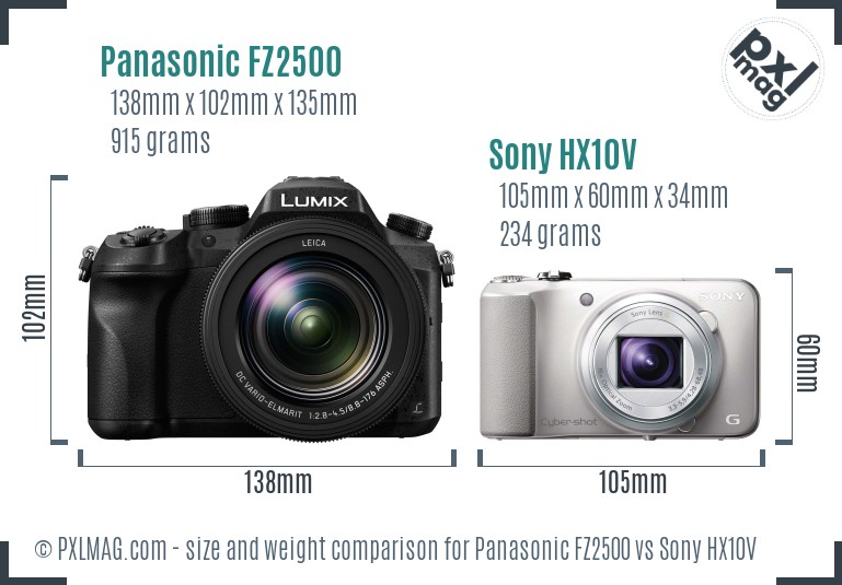 Panasonic FZ2500 vs Sony HX10V size comparison Panasonic FZ2500 vs Sony HX10V size comparison