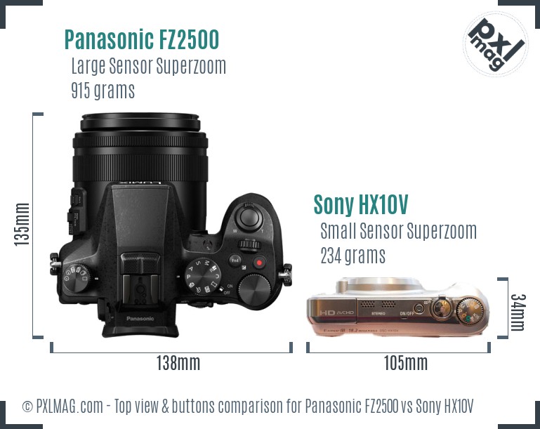 Panasonic FZ2500 vs Sony HX10V top view buttons comparison