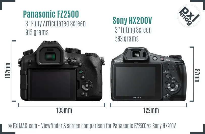 Panasonic FZ2500 vs Sony HX200V Screen and Viewfinder comparison