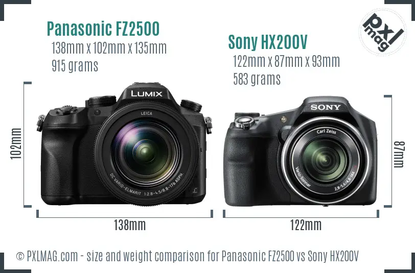 Panasonic FZ2500 vs Sony HX200V size comparison