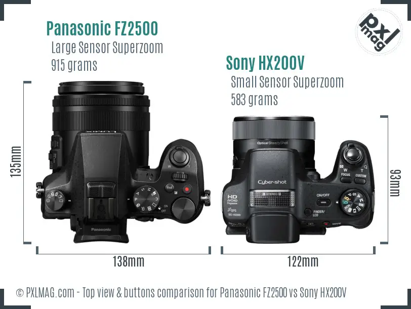 Panasonic FZ2500 vs Sony HX200V top view buttons comparison