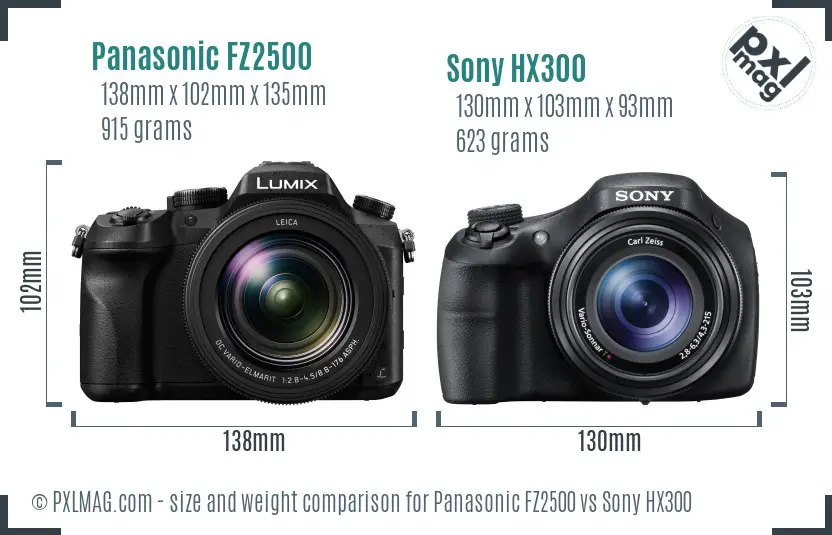Panasonic FZ2500 vs Sony HX300 size comparison Panasonic FZ2500 vs Sony HX300 size comparison