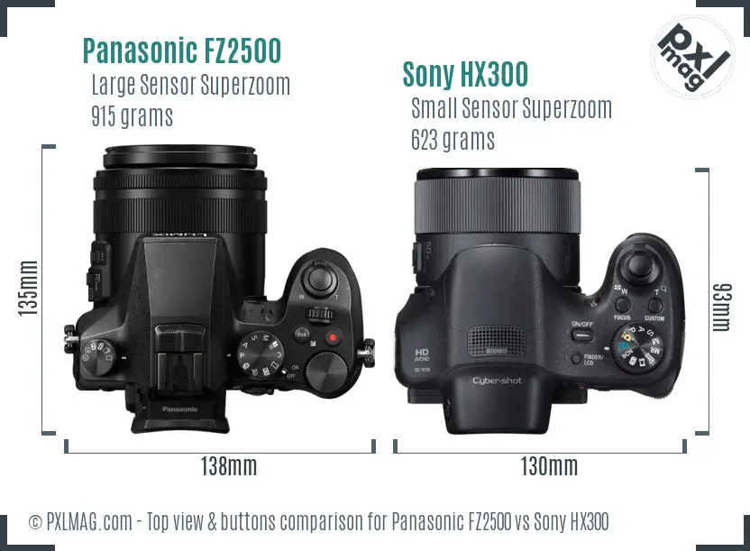 Panasonic FZ2500 vs Sony HX300 top view buttons comparison Panasonic FZ2500 vs Sony HX300 top view buttons comparison