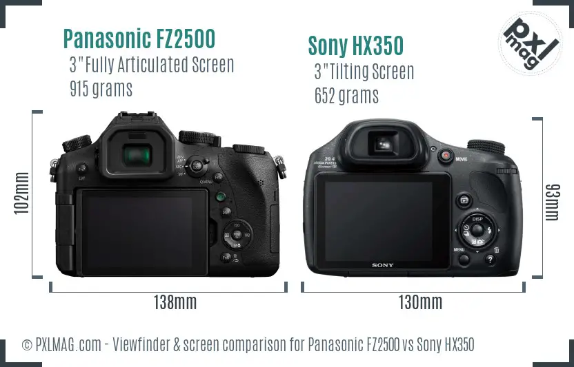 Panasonic FZ2500 vs Sony HX350 Screen and Viewfinder comparison