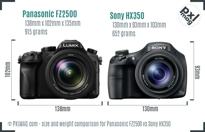Panasonic FZ2500 vs Sony HX350 size comparison