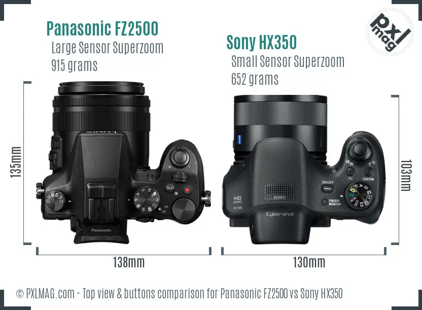 Panasonic FZ2500 vs Sony HX350 top view buttons comparison