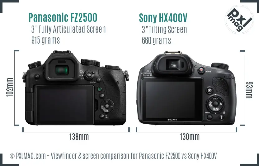Panasonic FZ2500 vs Sony HX400V Screen and Viewfinder comparison