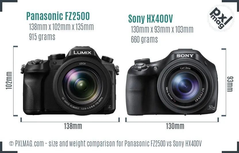 Panasonic FZ2500 vs Sony HX400V size comparison