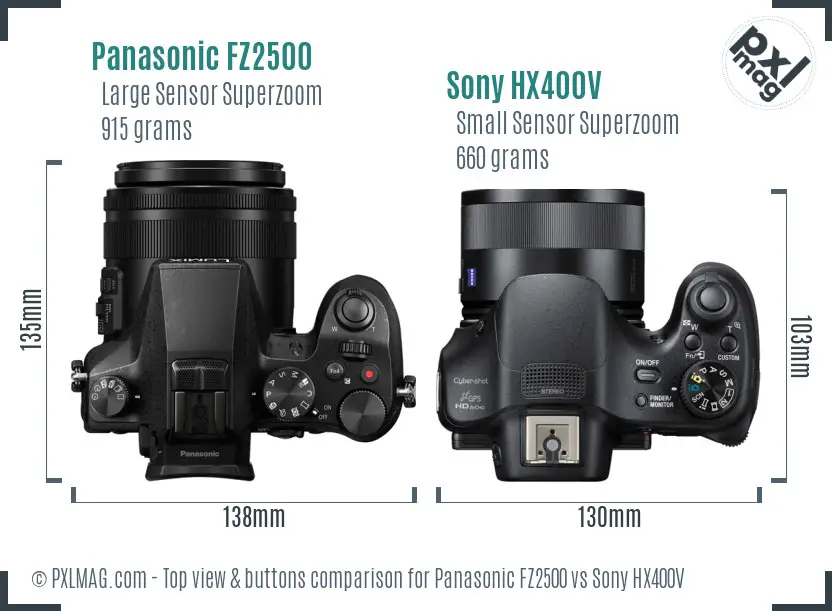 Panasonic FZ2500 vs Sony HX400V top view buttons comparison