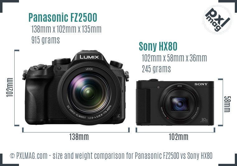 Panasonic FZ2500 vs Sony HX80 size comparison Panasonic FZ2500 vs Sony HX80 size comparison