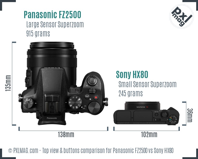 Panasonic FZ2500 vs Sony HX80 top view buttons comparison