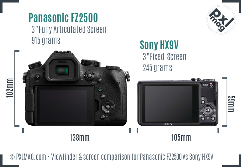 Panasonic FZ2500 vs Sony HX9V Screen and Viewfinder comparison