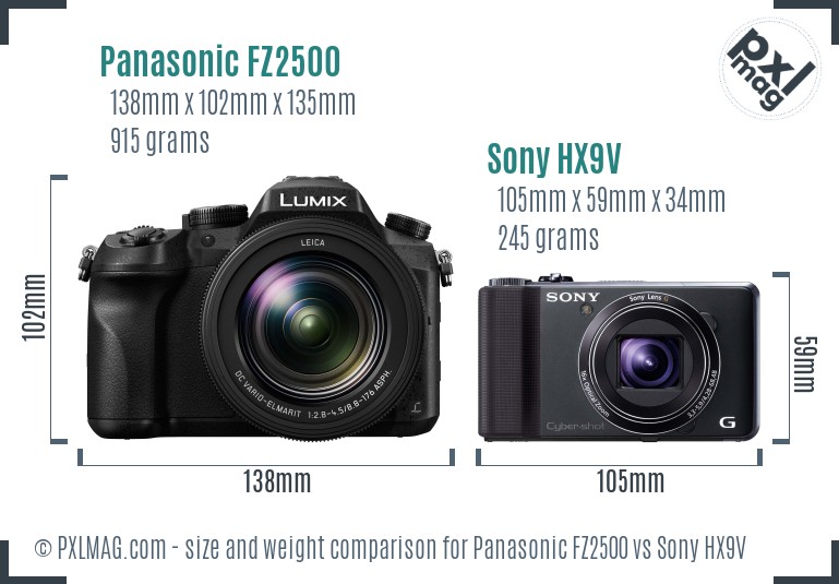 Panasonic FZ2500 vs Sony HX9V size comparison