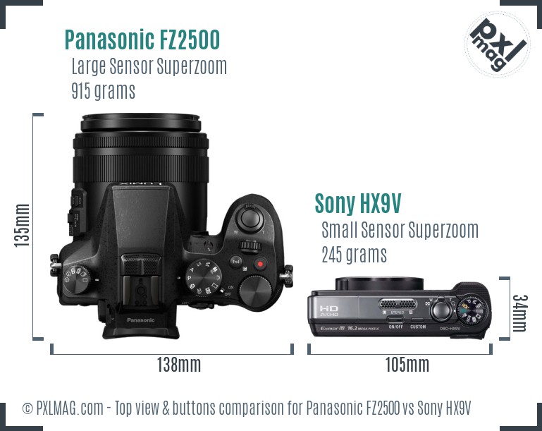 Panasonic FZ2500 vs Sony HX9V top view buttons comparison