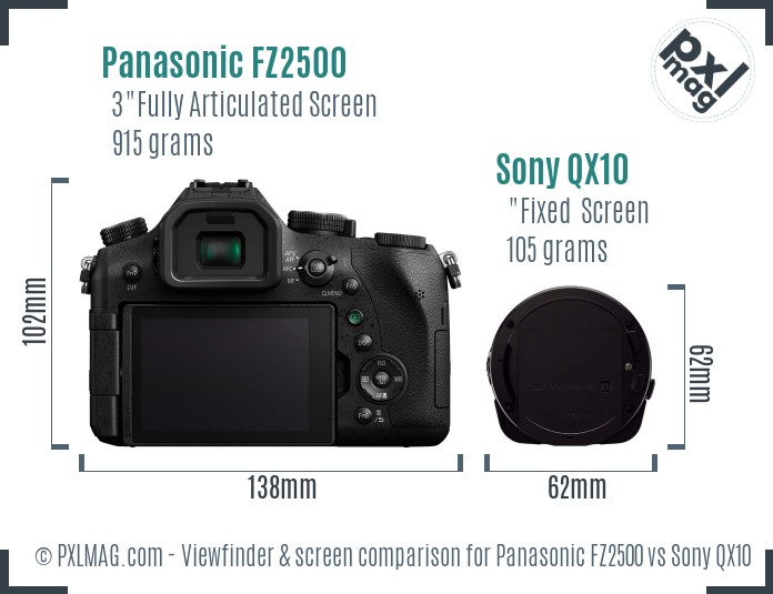 Panasonic FZ2500 vs Sony QX10 Screen and Viewfinder comparison