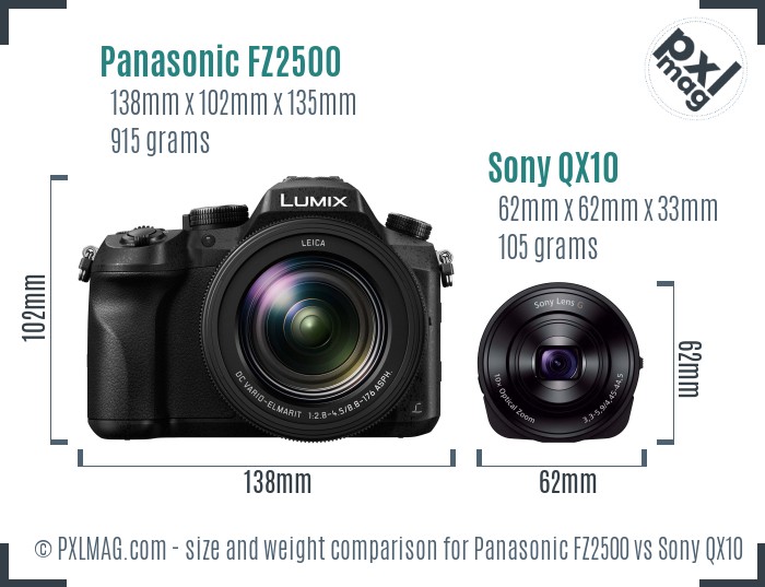 Panasonic FZ2500 vs Sony QX10 size comparison