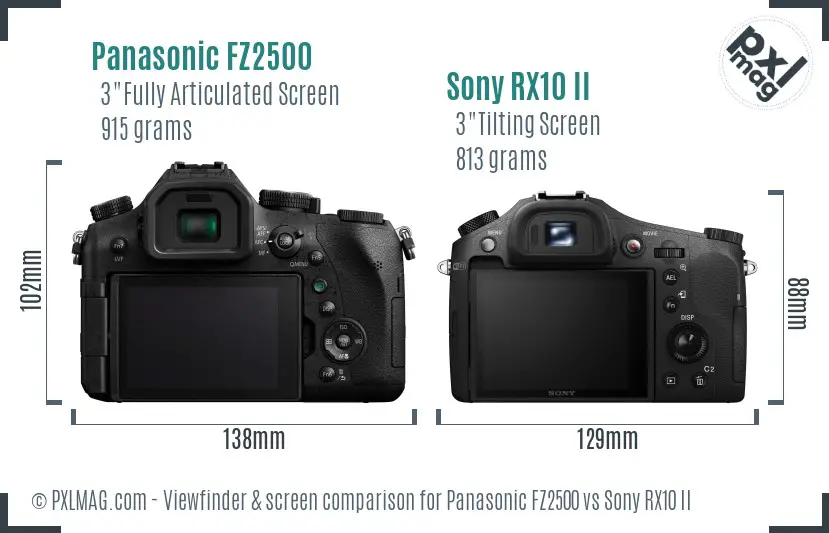 Panasonic FZ2500 vs Sony RX10 II Screen and Viewfinder comparison