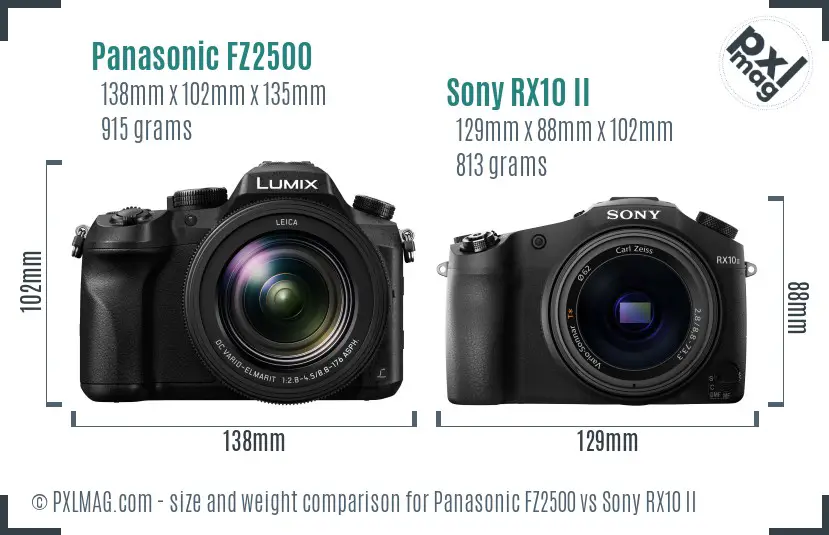 Panasonic FZ2500 vs Sony RX10 II size comparison