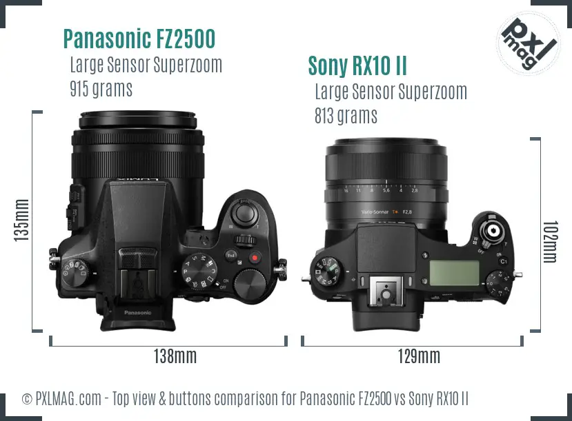 Panasonic FZ2500 vs Sony RX10 II top view buttons comparison