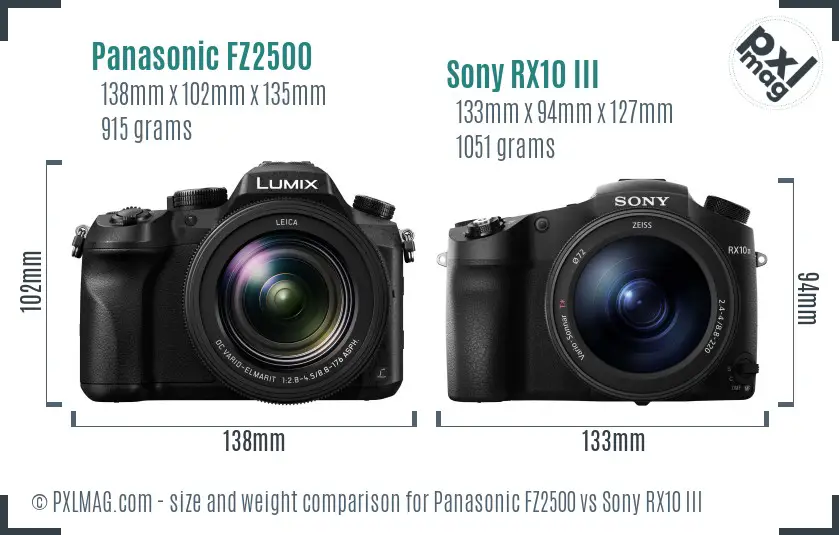 Panasonic FZ2500 vs Sony RX10 III size comparison