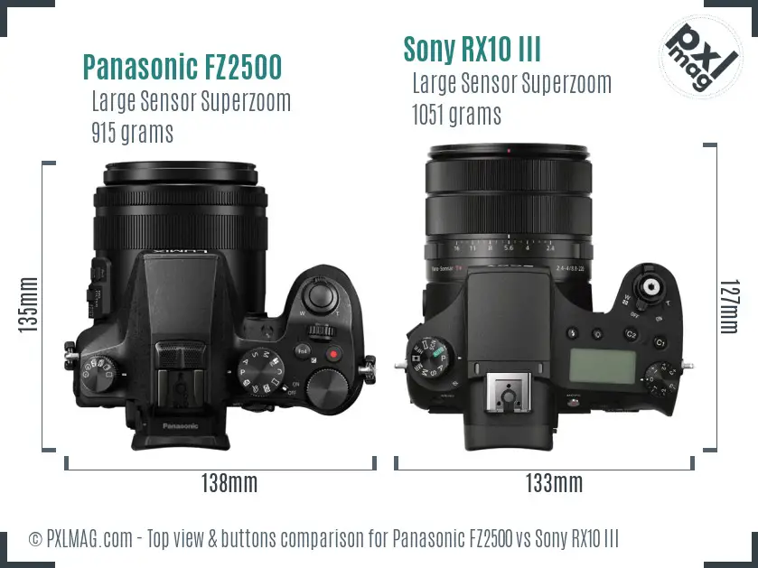 Panasonic FZ2500 vs Sony RX10 III top view buttons comparison