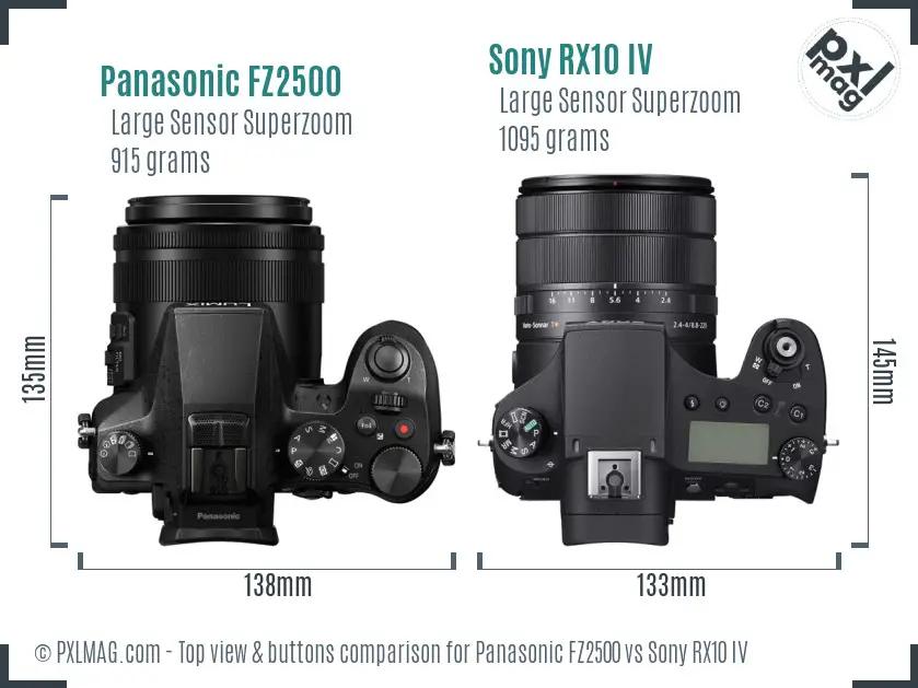 Panasonic FZ2500 vs Sony RX10 IV top view buttons comparison